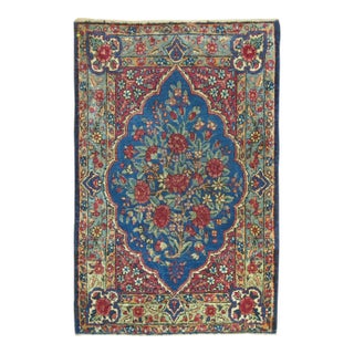 Early 20th Century Zabihi Collection Traditional Blue Formal Kerman Mat Mini Rug - 1'6" x 2'4" For Sale