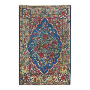 Zabihi Collection Traditional Blue Formal Kerman Mat Mini Rug