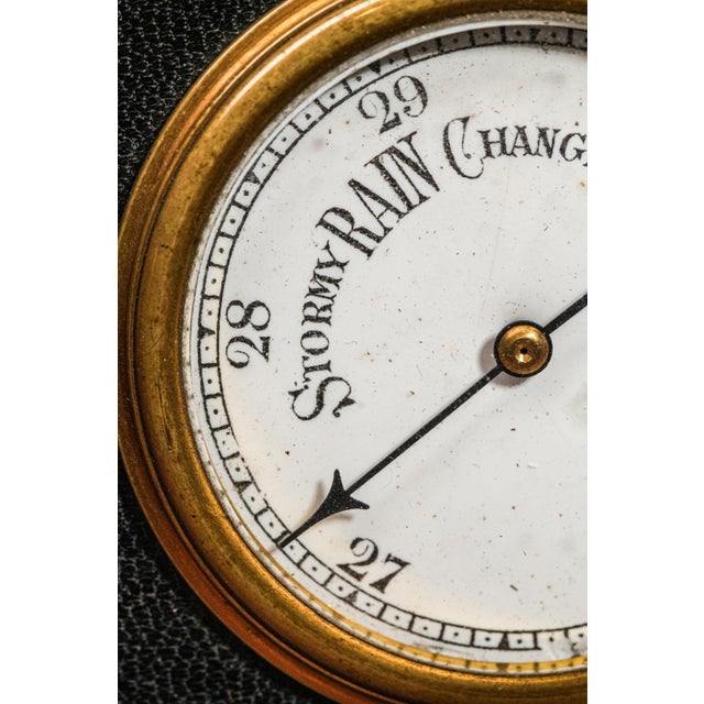 1900 - 1909 Charming Portable Antique Hand Painted Porcelain Travel Desk Clock Barometer Leather Case Home Decor For Sale - Image 5 of 12