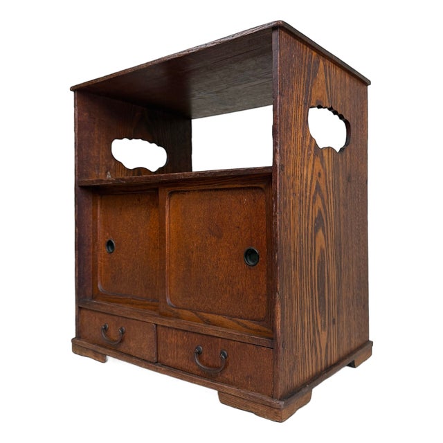 Japanese Wooden Cabinet with Sliding Doors and Display, 1920s For Sale