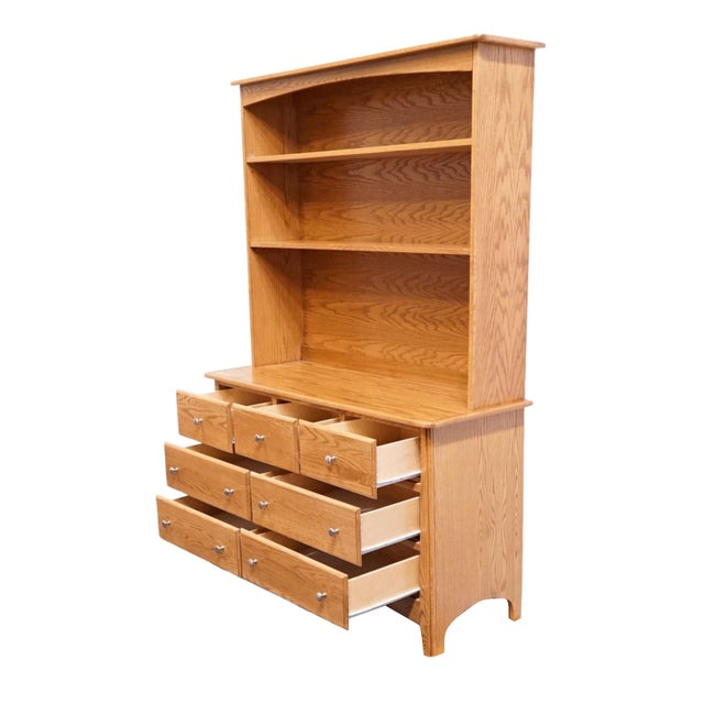 Wood Ragazzi Furniture Solid Oak Early American Country 52" Dresser W. Bookcase Hutch - Made in Quebec For Sale - Image 7 of 14