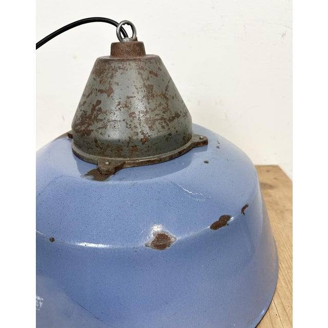 Industrial Blue Enamel and Cast Iron Pendant Light, 1960s For Sale - Image 12 of 16