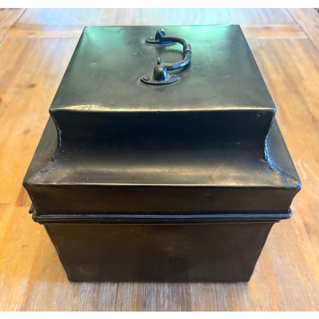 Victorian Luxury 19th C. Dispatch / Deed Box With Hinged Lid and Latch; Oil-Heated Steel and Iron For Sale - Image 3 of 12