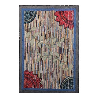 Vintage American Hand-Hooked Rug, Geometric Pattern, Wool & Cotton, American Folk Art, 3x4 For Sale