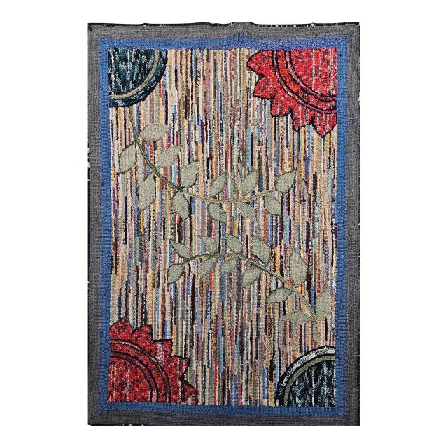 Vintage American Hand-Hooked Rug, Geometric Pattern, Wool & Cotton, American Folk Art, 3x4 For Sale