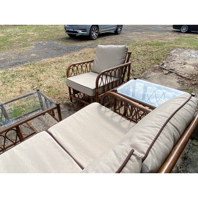Mid 20th Century Six Piece Rattan Bamboo Patio Seating Set For Sale In New York - Image 6 of 7