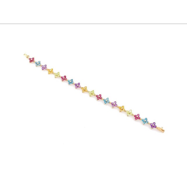 Metal 1990s 14k Yellow Gold Amethyst Blue Topaz Citrine Garnet Peridot Floral Bracelet For Sale - Image 7 of 7