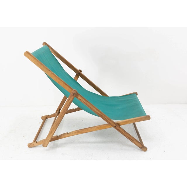 French folding deck chair or lounger chair very comfortable for patio or garden the fabric is in good condition but...