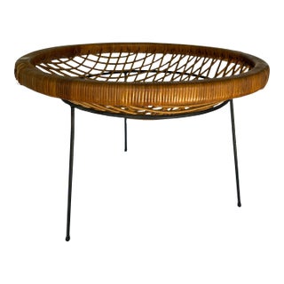 1950's Circular Rattan and Iron Catch All Table For Sale