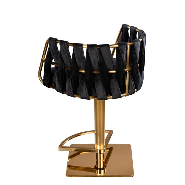 Contemporary Milano Adjustable Swivel Counter Bar Chair in Black & Gold For Sale - Image 3 of 4