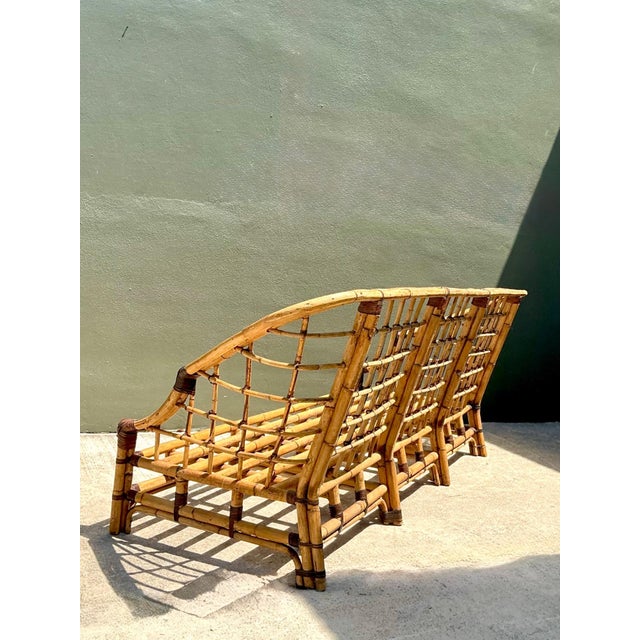 Late 20th Century Vintage Woven Grid Rattan High Back Sofa For Sale - Image 5 of 13