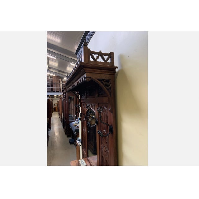 Antique Neo-Gothic Wardrobe with Drawer, 1880 For Sale - Image 4 of 11