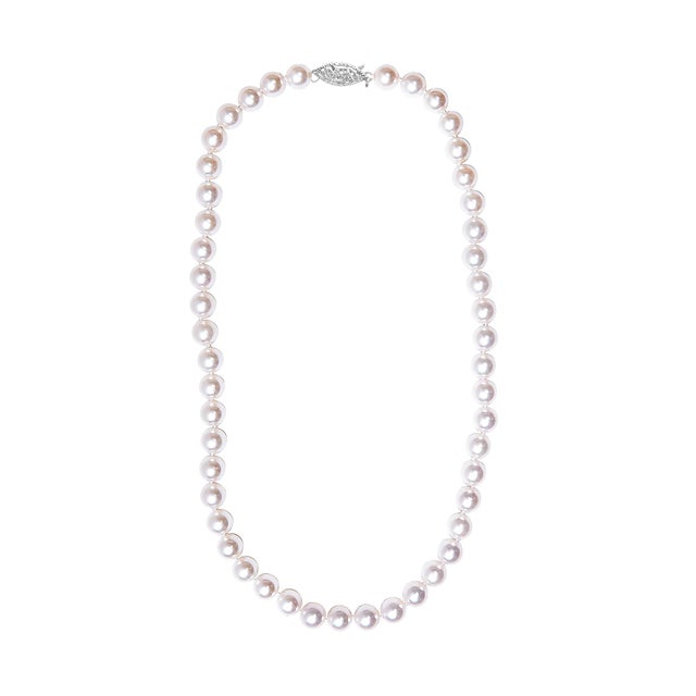14K White Gold 8.0x8.5mm Akoya Pearl Strand Necklace For Sale - Image 4 of 6