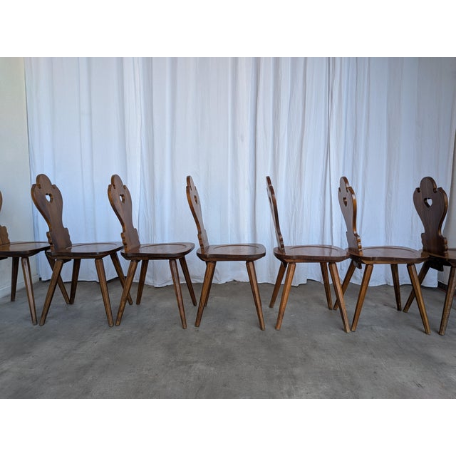 Farmhouse Tyrolean Chair with Heart Cutout Back, 1970s, Set of 8 For Sale - Image 12 of 18