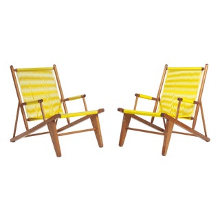 Beechwood Yellow Spaghetti Garden Lounge Chairs, 1960s, Set of 2 For Sale
