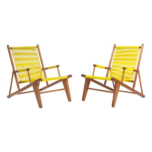 Beechwood Yellow Spaghetti Garden Lounge Chairs, 1960s, Set of 2 For Sale