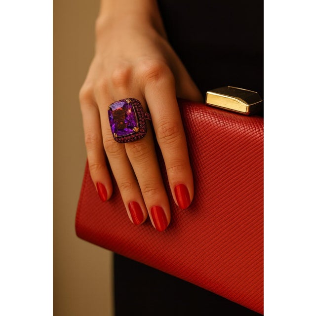 Bochic “Orient” Vintage Natural Ruby & Amethyst Ring Set In 18 K Gold & Silver For Sale - Image 4 of 12