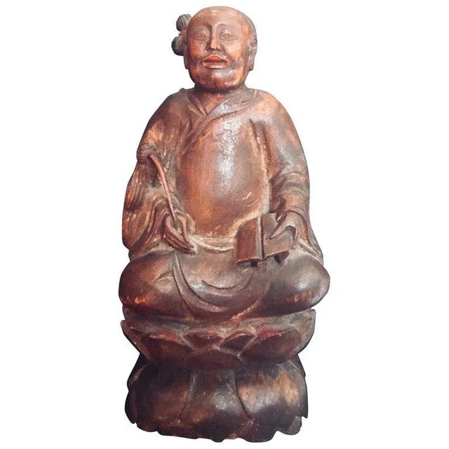 Mid 19th Century Antique Chinese Wood Carved Daoist Figurine For Sale - Image 13 of 13