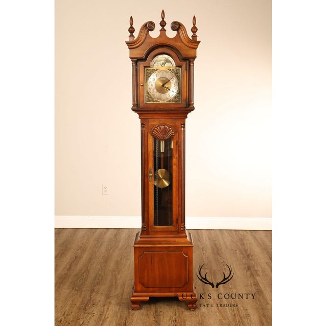 Howard Miller Chippendale Style Cherry Grandfather Grandmother Clock For Sale - Image 16 of 18