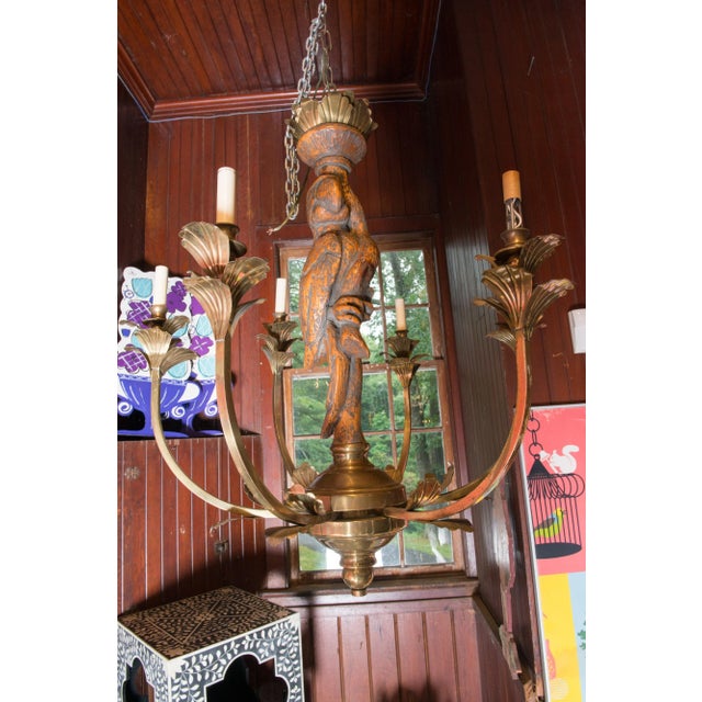 Brass Large Carved Parrot & Brass Chandelier For Sale - Image 8 of 13