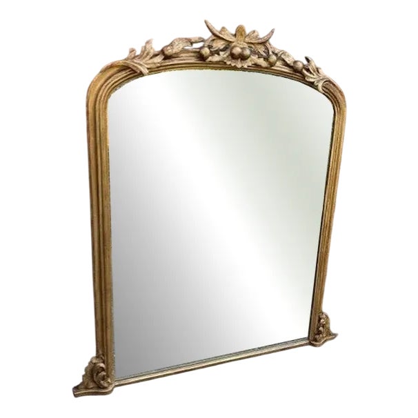 Large Antique English Gilt Arched Top Overmantle Mirror, 19th Century For Sale