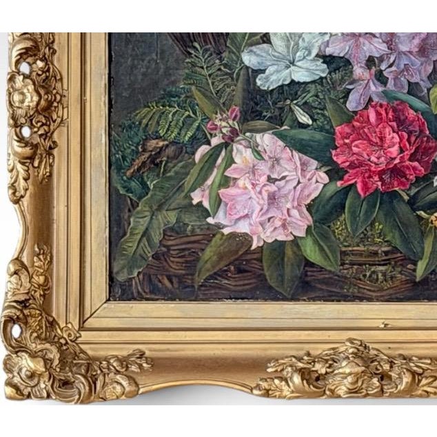 Wood Antique 19th Century British School Oil on Canvas Floral Still Life Painting For Sale - Image 7 of 17