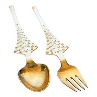 Anton Michelsen Gilded Sterling Silver and Enamel Christmas Fork and Spoon Set, Denmark, 1965 For Sale