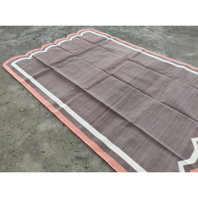 Not Yet Made - Made To Order Handmade Cotton Vegetable Dyed Scalloped Edge Rug Brown With Cream and Terracotta Red Border - 8x10 For Sale - Image 5 of 11