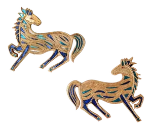 Mid-Century Modern Gold Leaf and Stained Glass Horse Wall Sculptures - a Pair