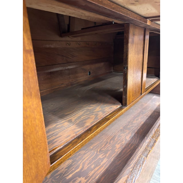 Antique Stout Furniture Co Tiger Oak Server Sideboard Buffet With Mirror For Sale - Image 11 of 13