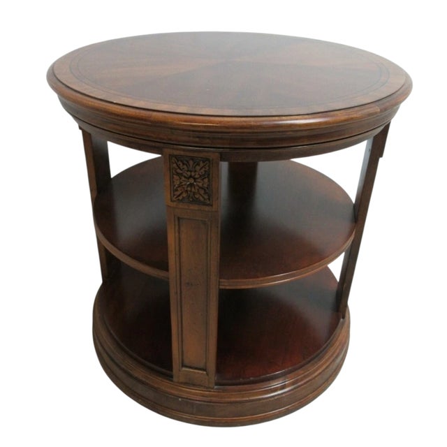 Brown 1990s Ethan Allen Newport Banded Round Drum Lamp End Table Pedestal Shelf For Sale - Image 8 of 12