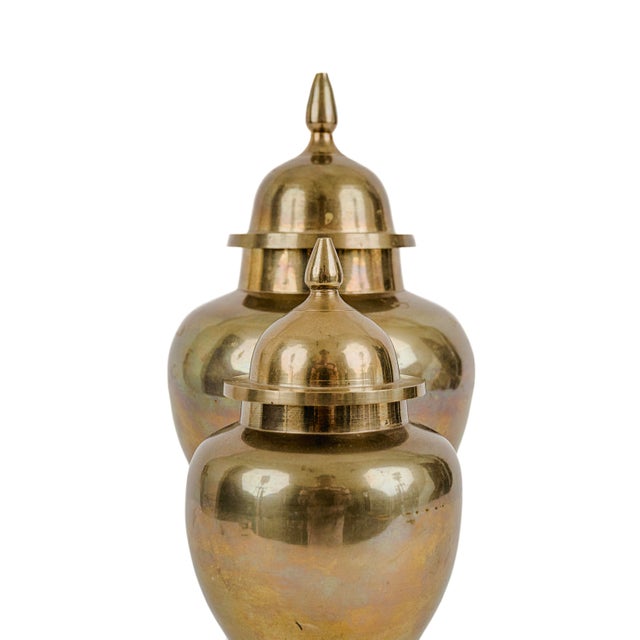 Vintage Pair of Brass Ginger Jars Mid-Century Modern Hollywood Regency For Sale - Image 9 of 9