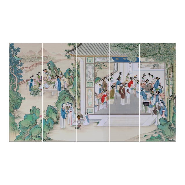 36"*108"/Panel, Dream of Red Mansions Paintings, Chinoiserie Wall Panels， Court Ladies, Chinoiserie Wallpaper For Sale