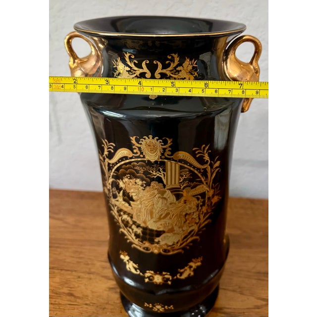 Ceramic Vintage Limoges-Style Black & Gold Porcelain Vase - Hollywood Regency For Sale - Image 7 of 11