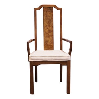 Thomasville Tokaido Collection Burled Walnut Asian Modern Dining Arm Chair 10821-813-814 For Sale