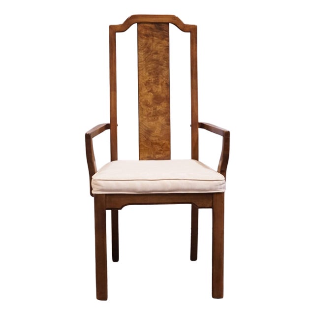Thomasville Tokaido Collection Burled Walnut Asian Modern Dining Arm Chair 10821-813-814 For Sale