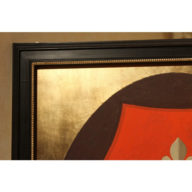 Black Italian Oval Coat of Arms, 1890s, Oil on Canvas & Gold Leaf For Sale - Image 8 of 14