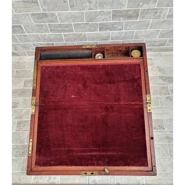 Campaign 19th C. English Mahogany Campaign Style Portable Lap Desk Writing Box For Sale - Image 3 of 11