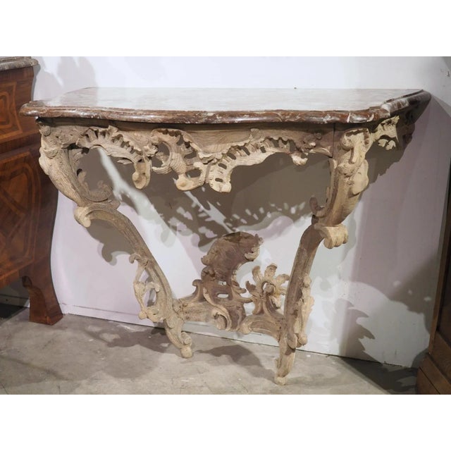 Circa 1750 Bleached Oak Rococo Console Table With Royal Flemish Red Marble Top For Sale - Image 13 of 13