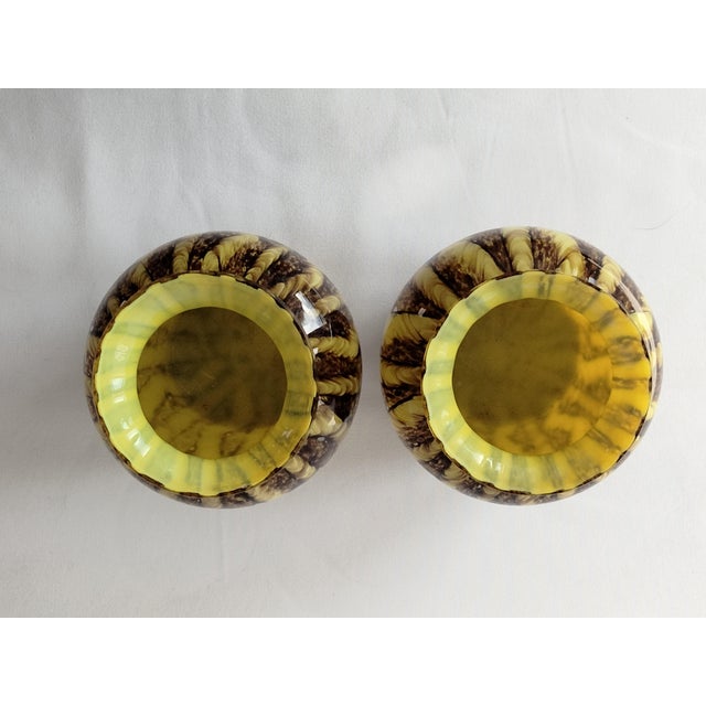 1930s Pair Vintage 30s/40s Czech Spatter Glass Franz Welz Posy Vases For Sale - Image 5 of 6