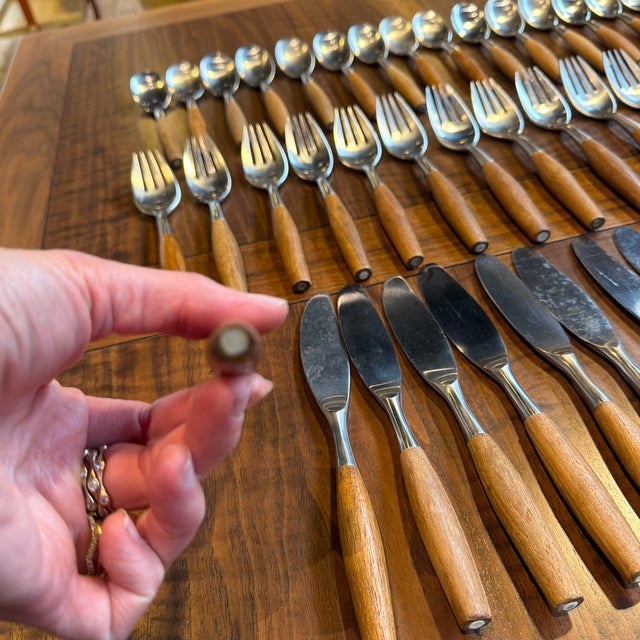 Wood Dansk Wood Accent Flatware – Jens Quistgaard De, 1970s – Teak & Stainless (92-Piece Set) For Sale - Image 7 of 7