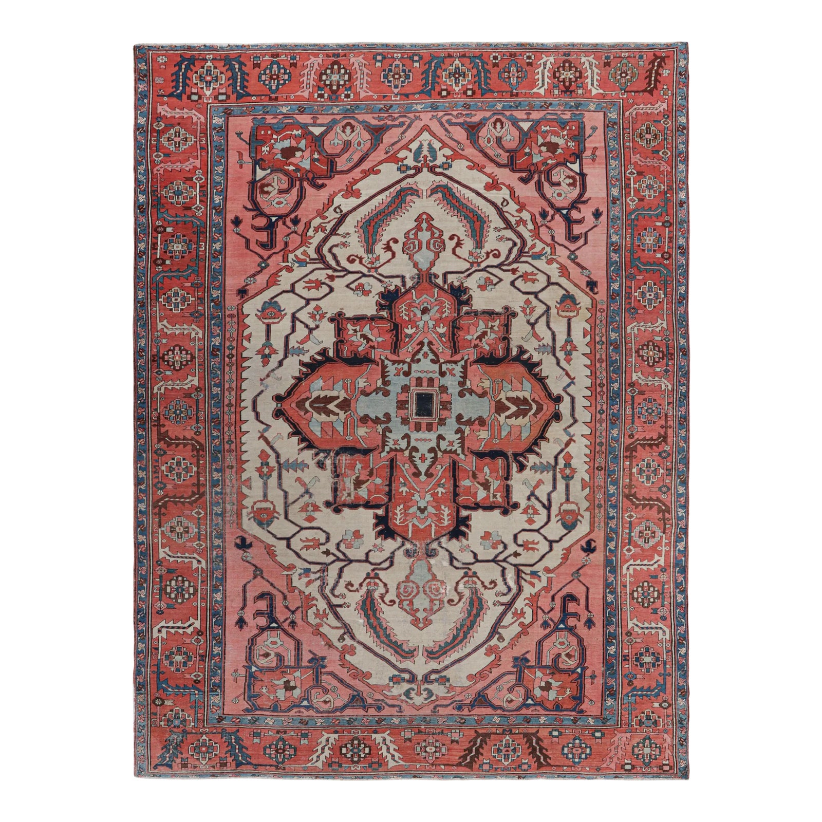 Antique Heriz Persian Rug in Red With Rosette Medallion, From Rug ...
