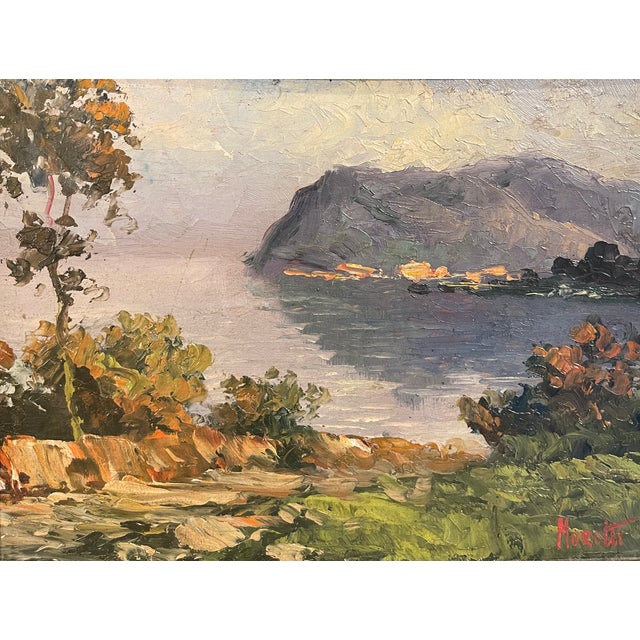 Moretti, Lake Landscape, 20th Century, Oil on Panel For Sale - Image 3 of 7