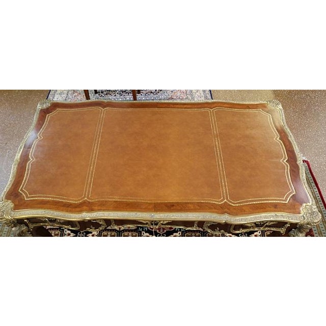 1950s Bronze Mounted Louis XV French Style Kingwood Writing Desk Bureau Plat For Sale - Image 9 of 11