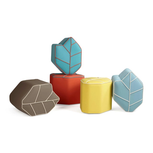 Contemporary Blue Outdoor Leaf Seat Pouf by Nicolette de Waart for Design by Nico For Sale - Image 3 of 6