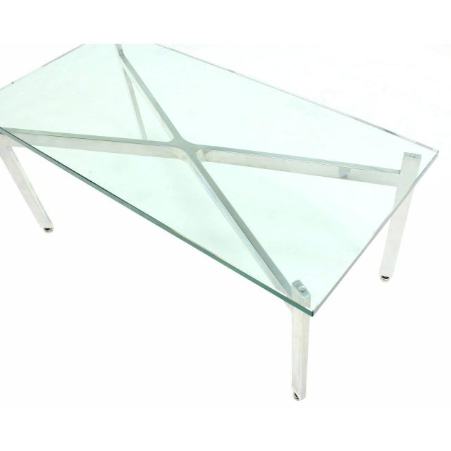 Metal Pair of Rectangular Crome X Base 3/4" Glass Tops Coffee Side End Tables Stands For Sale - Image 7 of 9