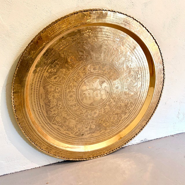 Large Vintage Etched Brass Wall Art/Tray With Birds & Floral Motifs For Sale - Image 4 of 9