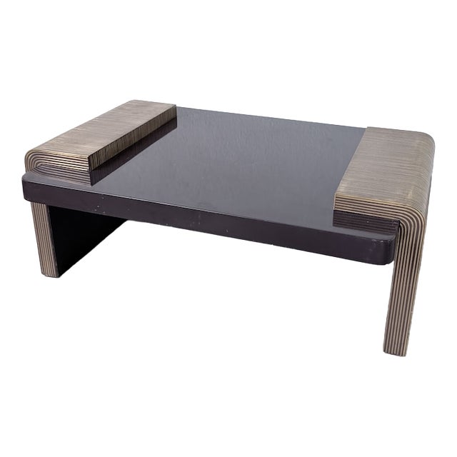 Art Deco Lacquered and Brass Coffee Table, 1950s For Sale