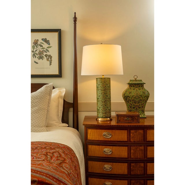 Traditional Williamsburg for Port 68 Richmond Damask Green Lamp For Sale - Image 3 of 6