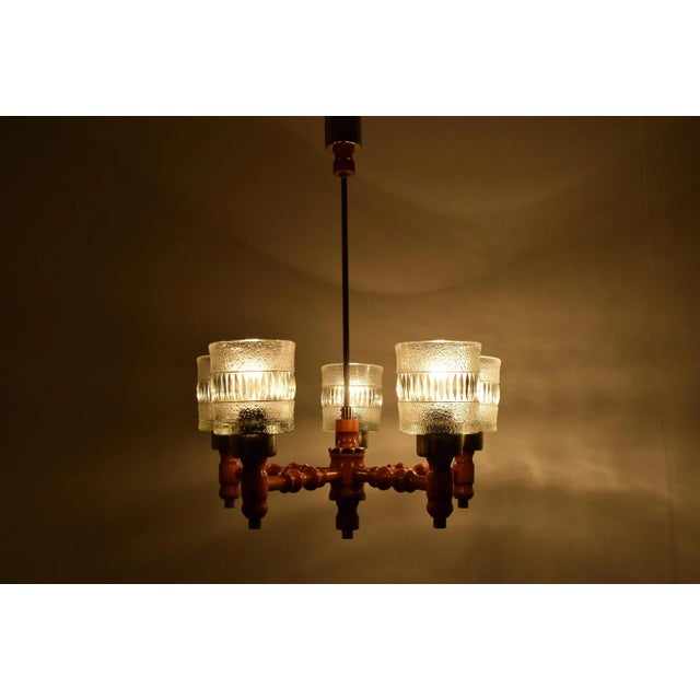 Mid-Century Wood Chandelier attributed to Instala Jilove U Decina, 1960s For Sale - Image 3 of 13
